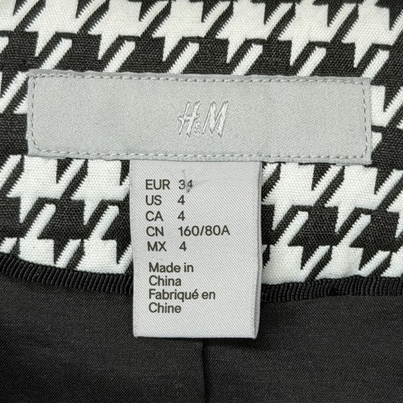 H&M Women Black White Houndstooth Faux Leather Trim Moto Jacket Size US 4 - Picture 4 of 8